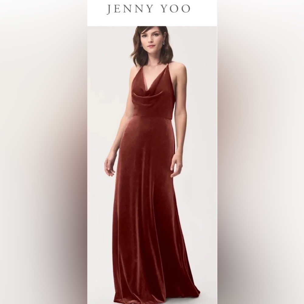 Jenny Yoo English Dusty Rose Sullivan Dress Size 0 Stretch Velvet - Picture 3 of 16